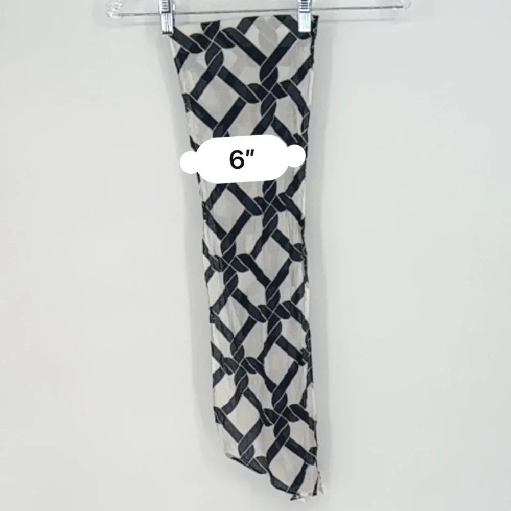 Navy Blue White Geometric Chain Link Cotton Scarf Lightweight Coastal Chic 92-20